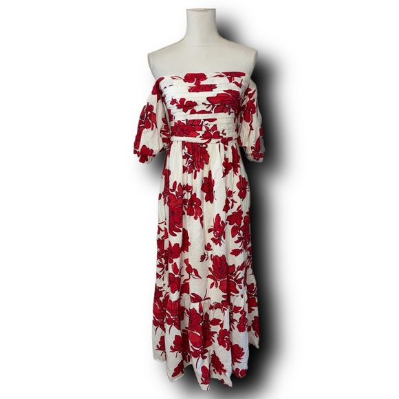 Abercrombie & Fitch Emerson Red and White Floral Off-the-Shoulder Maxi Dress - Picture 5 of 7